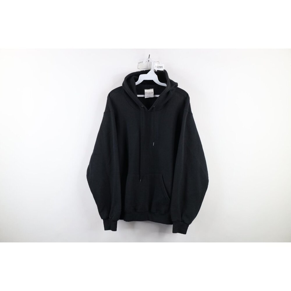 Vintage 90s Streetwear Mens Size Medium Faded Blank Hoodie Sweatshirt Black - Picture 1 of 10